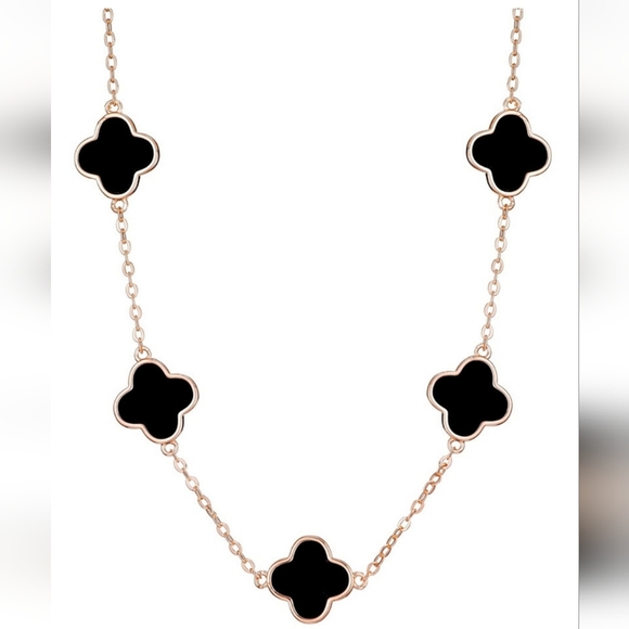 adornia Jewelry - Adornia, Rose Gold Tone Necklace with Black Clover Accents, NWT